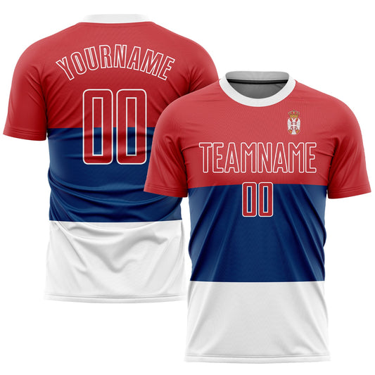 Custom Royal Red-White Sublimation Serbian Flag Soccer Uniform Jersey - Main View