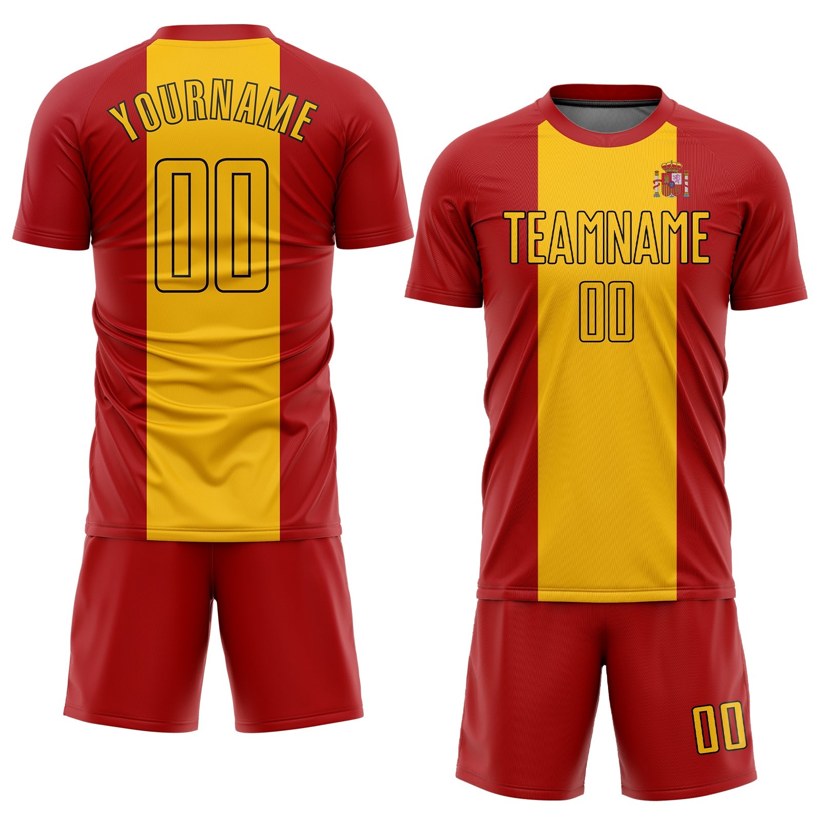 Custom Red Gold-Black Sublimation Spanish Flag Soccer Uniform Jersey view 2