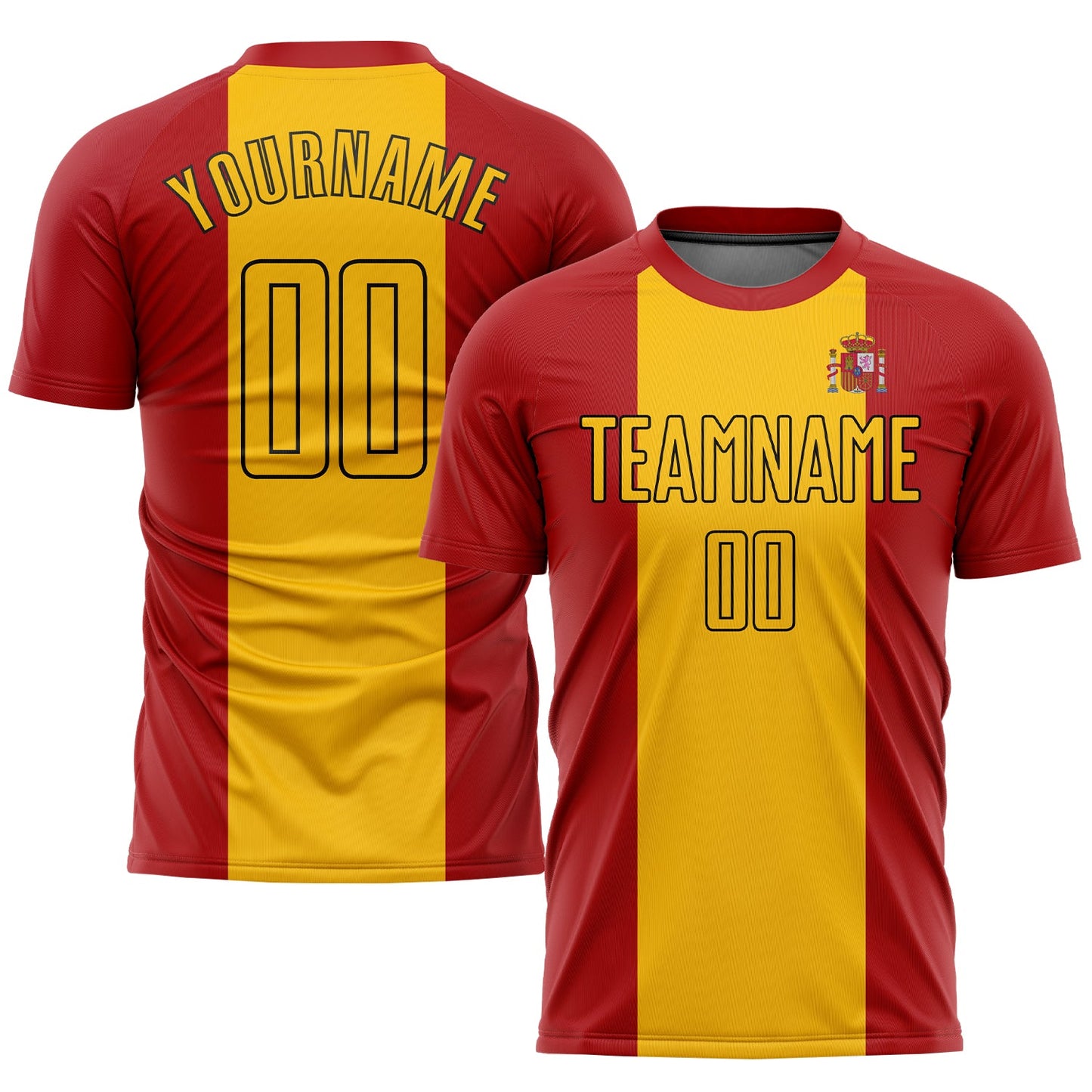 Custom Red Gold-Black Sublimation Spanish Flag Soccer Uniform Jersey - Main View