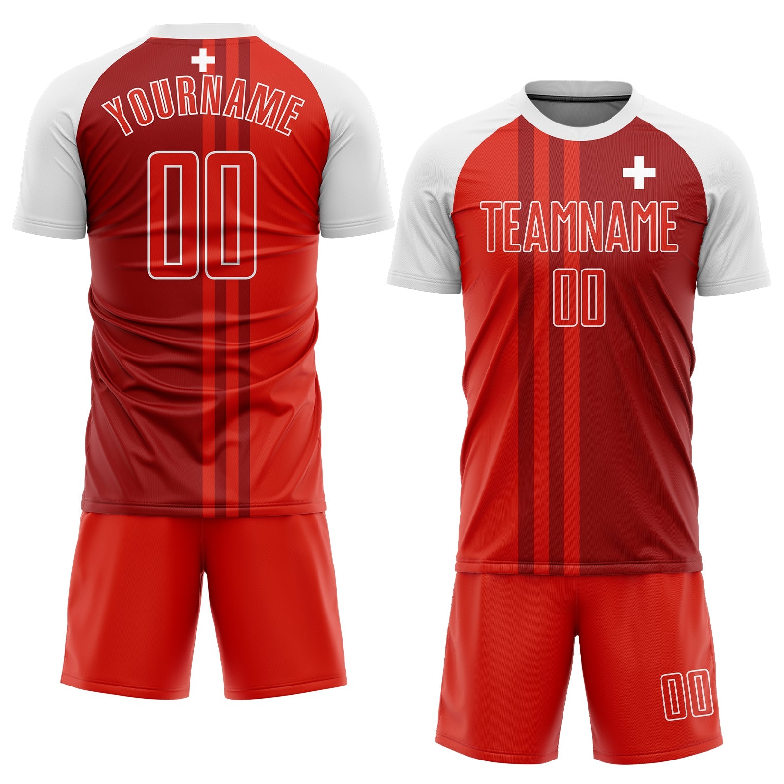 Custom Red Crimson-White Sublimation Swiss Flag Soccer Uniform Jersey view 2