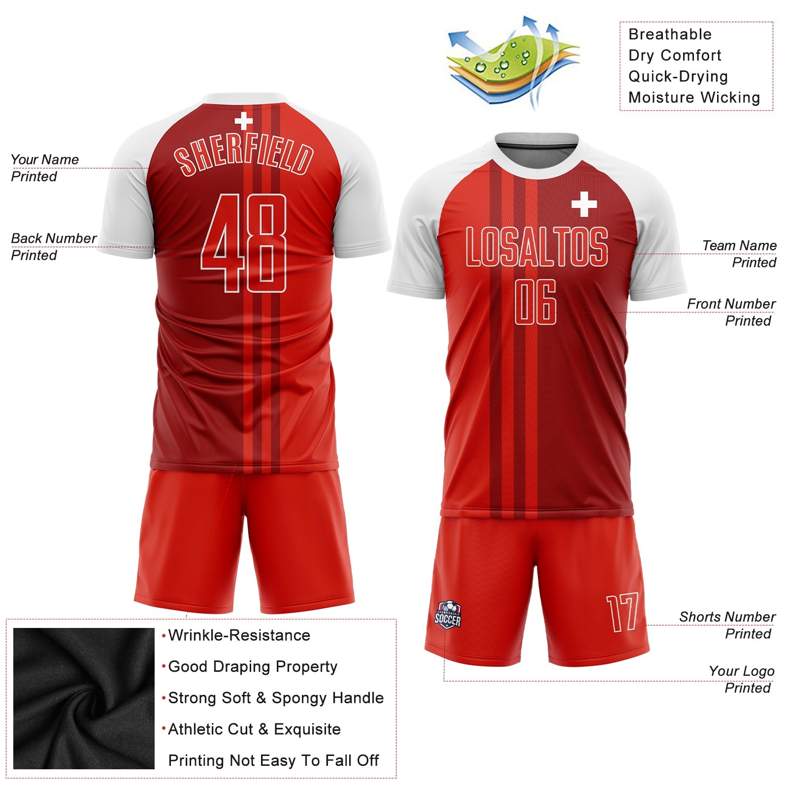 Custom Red Crimson-White Sublimation Swiss Flag Soccer Uniform Jersey view 3