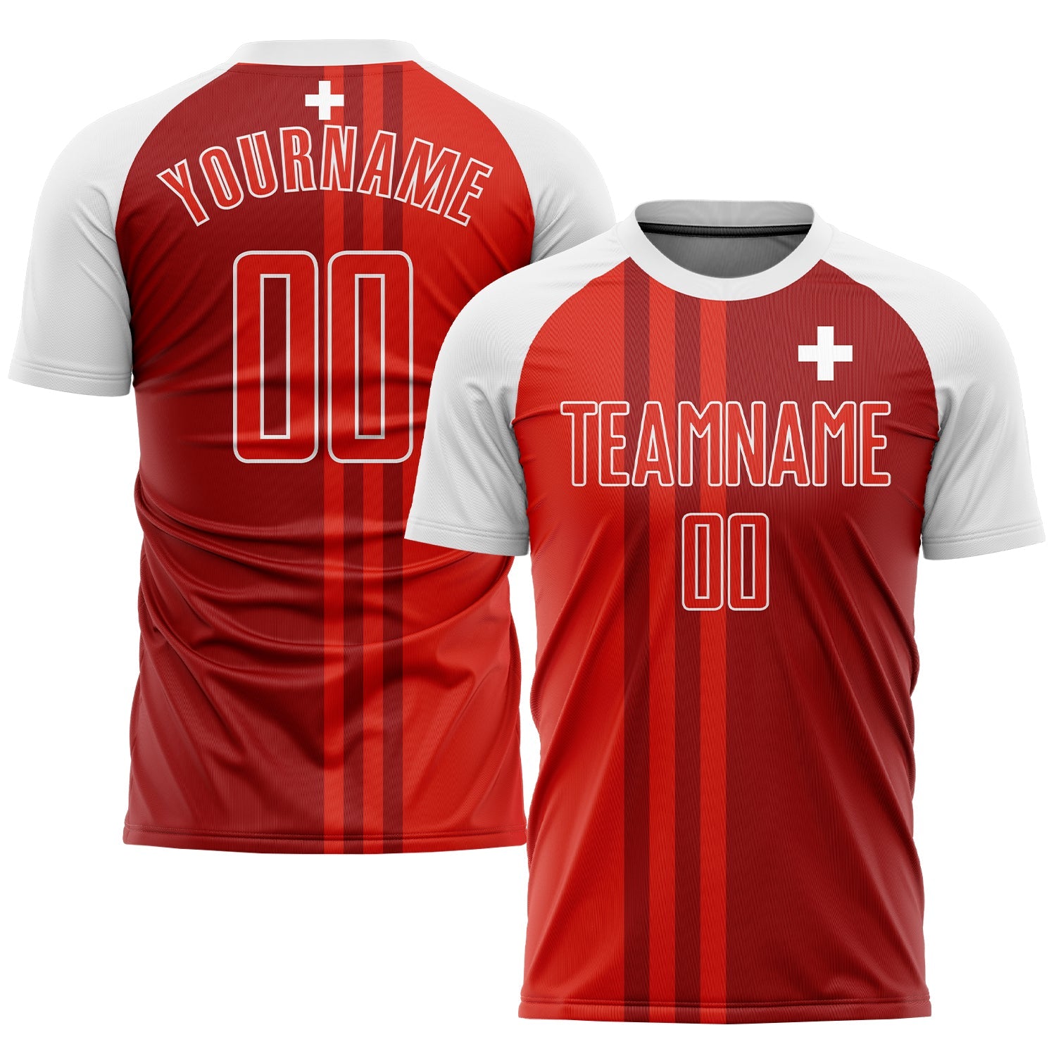 Custom Red Crimson-White Sublimation Swiss Flag Soccer Uniform Jersey - Main View