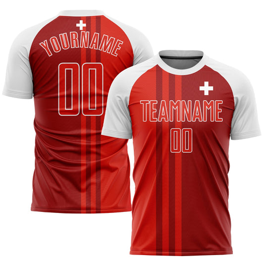 Custom Red Crimson-White Sublimation Swiss Flag Soccer Uniform Jersey - Main View