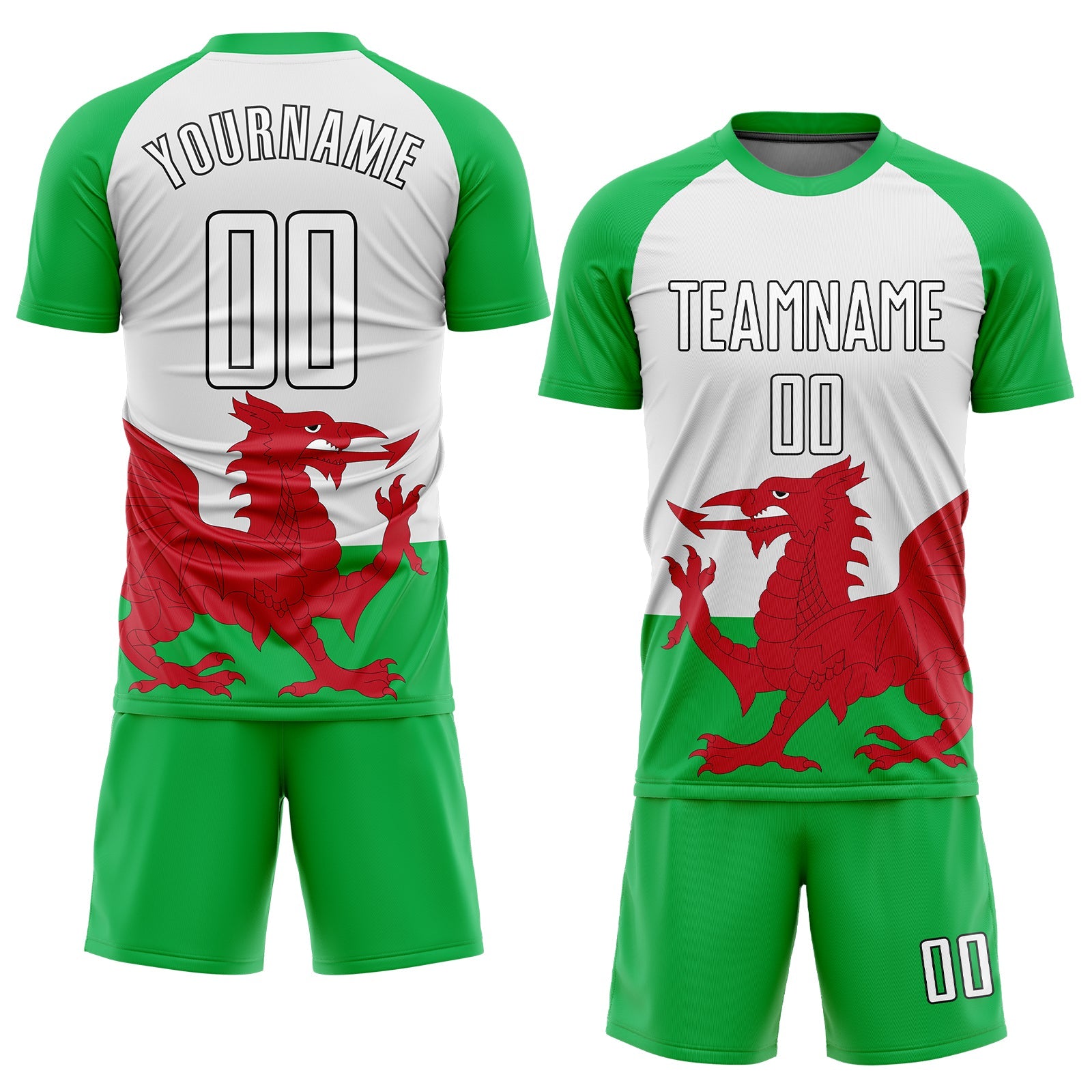 Custom Green White Red-Black Sublimation Welsh Flag Soccer Uniform Jersey view 2