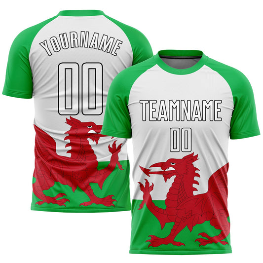 Custom Green White Red-Black Sublimation Welsh Flag Soccer Uniform Jersey - Main View