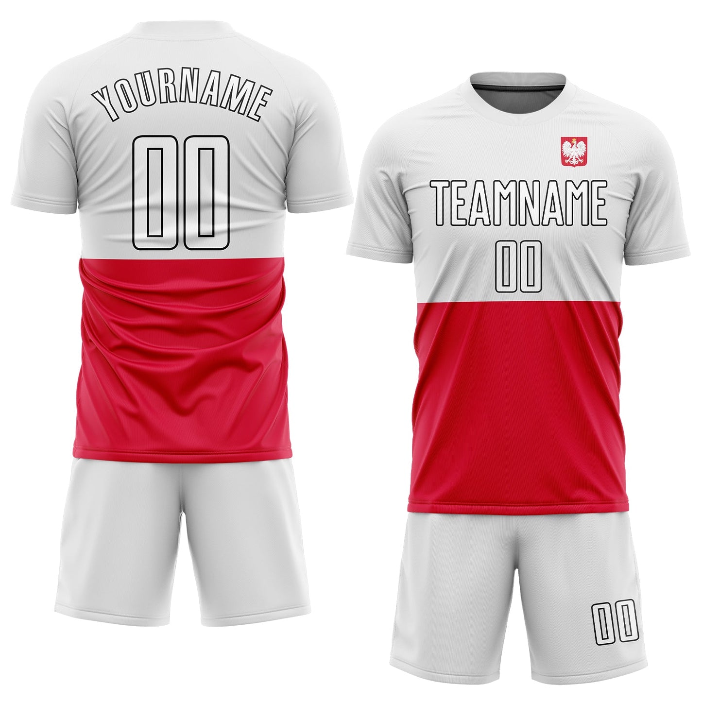 Custom Red White-Black Sublimation Polish Flag Soccer Uniform Jersey view 2