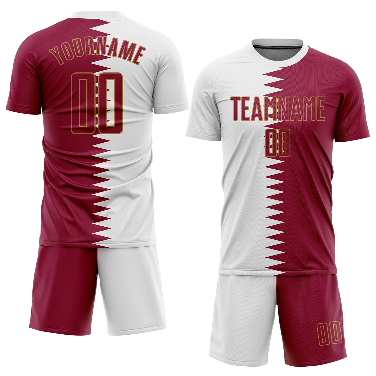 Custom White Crimson-Old Gold Sublimation Qatari Flag Soccer Uniform Jersey view 2