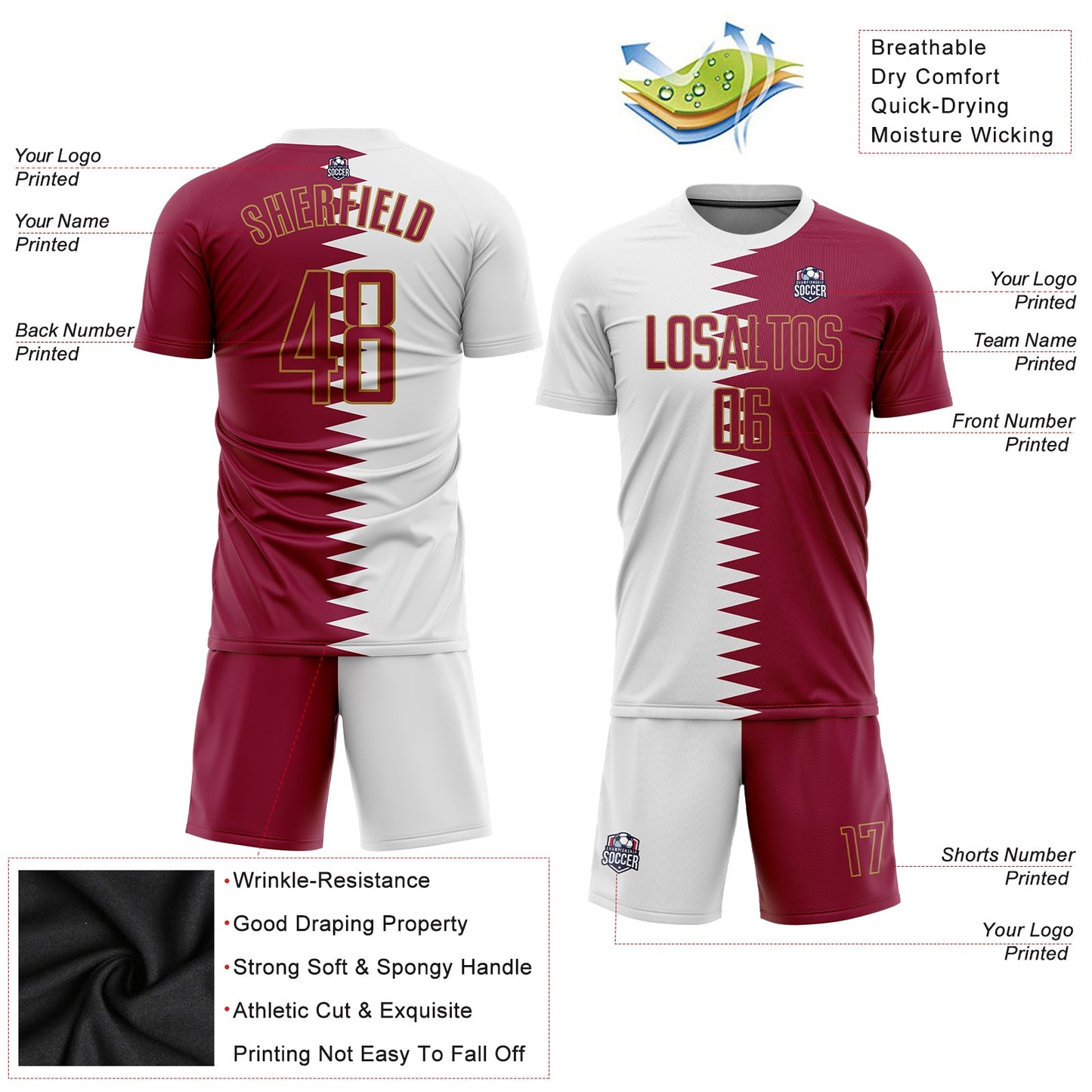 Custom White Crimson-Old Gold Sublimation Qatari Flag Soccer Uniform Jersey view 3