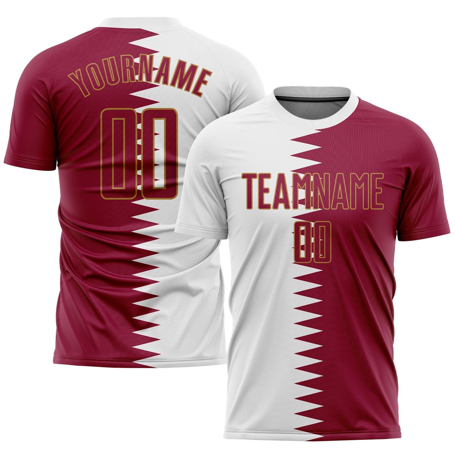 Custom White Crimson-Old Gold Sublimation Qatari Flag Soccer Uniform Jersey - Main View