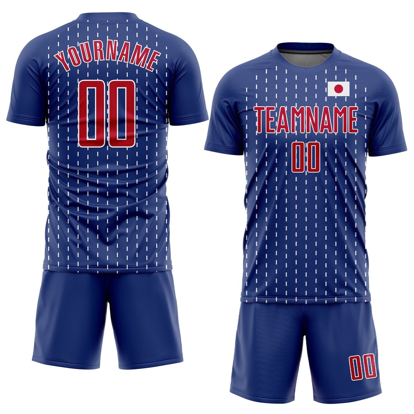 Custom Royal Red-White Sublimation Japanese Flag Soccer Uniform Jersey view 2