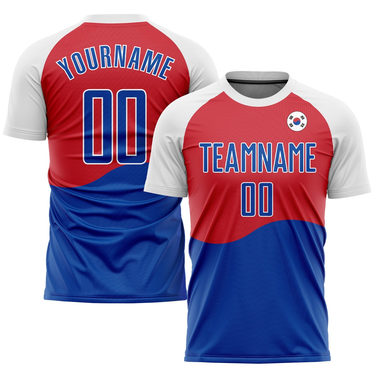 Custom Red Royal-White Sublimation South Korean Flag Soccer Uniform Jersey - Main View