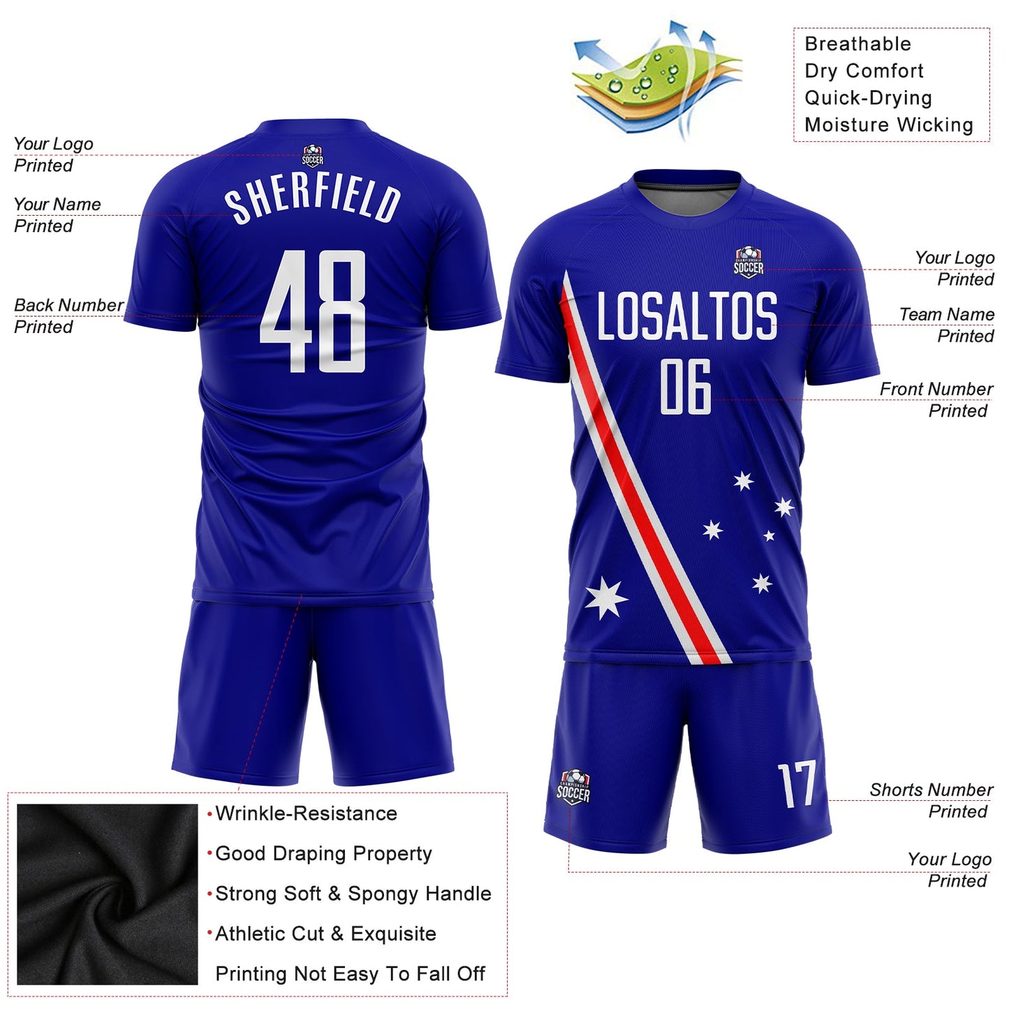 Custom Royal White-Red Sublimation Australian Flag Soccer Uniform Jersey view 3