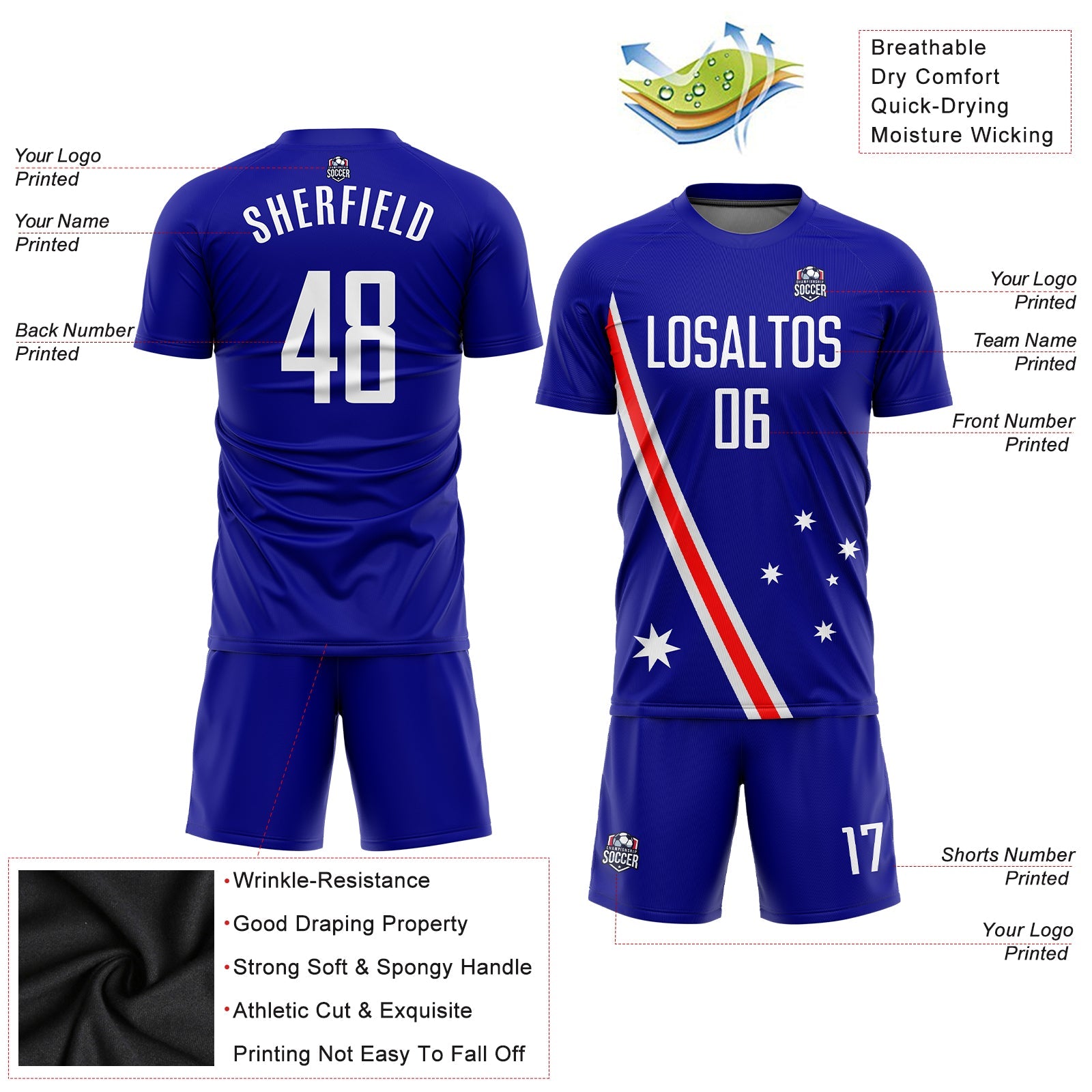 Custom Royal White-Red Sublimation Australian Flag Soccer Uniform Jersey view 3