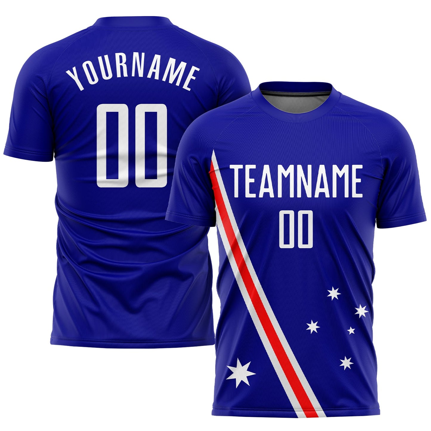 Custom Royal White-Red Sublimation Australian Flag Soccer Uniform Jersey - Main View