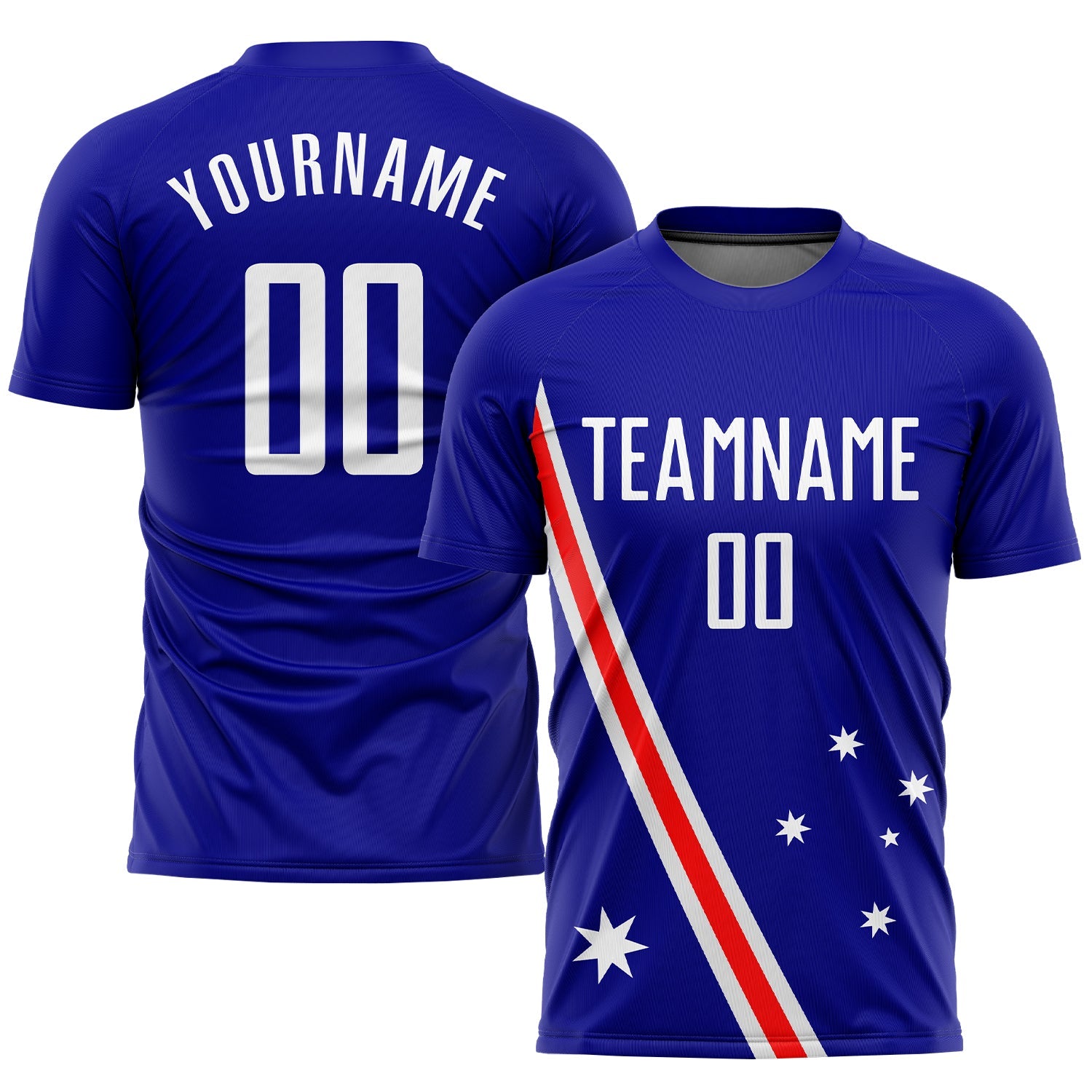 Custom Royal White-Red Sublimation Australian Flag Soccer Uniform Jersey - Main View