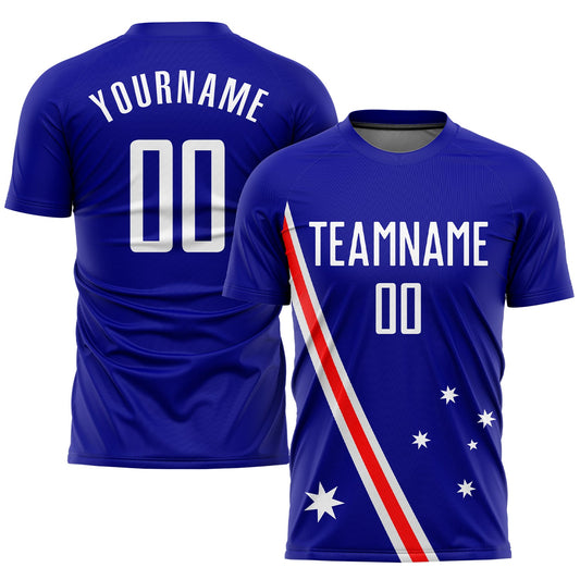 Custom Royal White-Red Sublimation Australian Flag Soccer Uniform Jersey - Main View