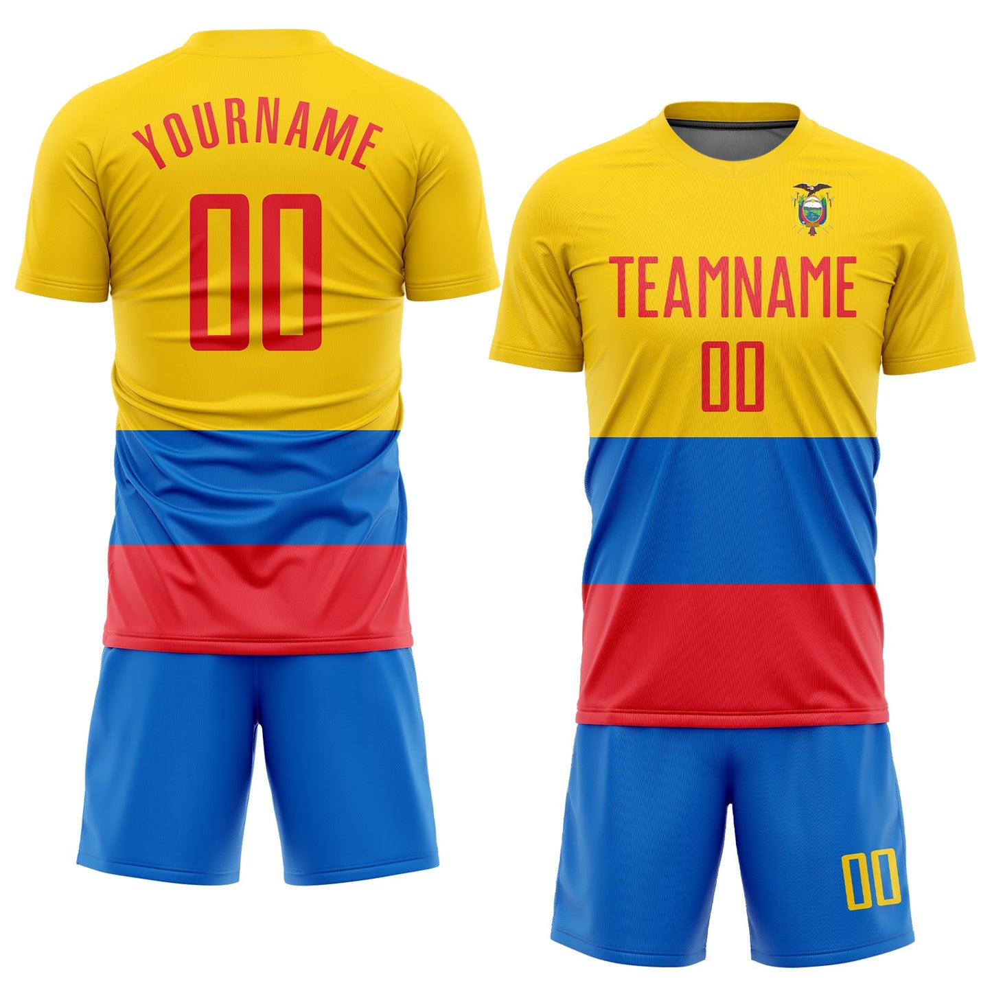 Custom Gold Red-Royal Sublimation Ecuador Flag Soccer Uniform Jersey view 2