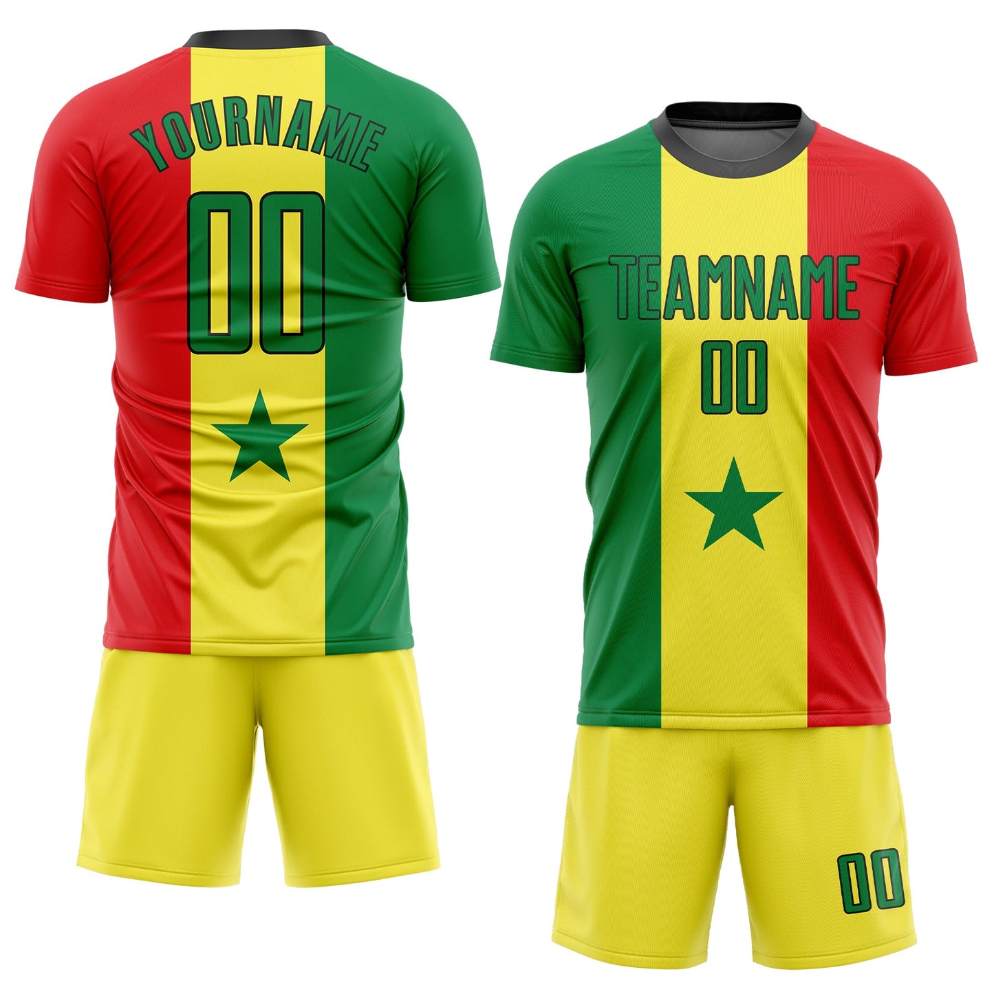 Custom Gold Kelly Green Red-Black Sublimation Senegalese Flag Soccer Uniform Jersey view 2