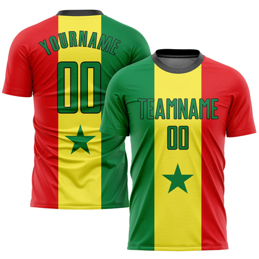 Custom Gold Kelly Green Red-Black Sublimation Senegalese Flag Soccer Uniform Jersey - Main View