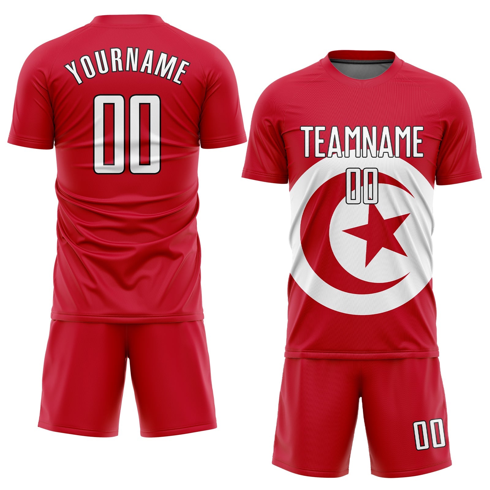 Custom Red White-Black Sublimation Tunisian Flag Soccer Uniform Jersey view 2