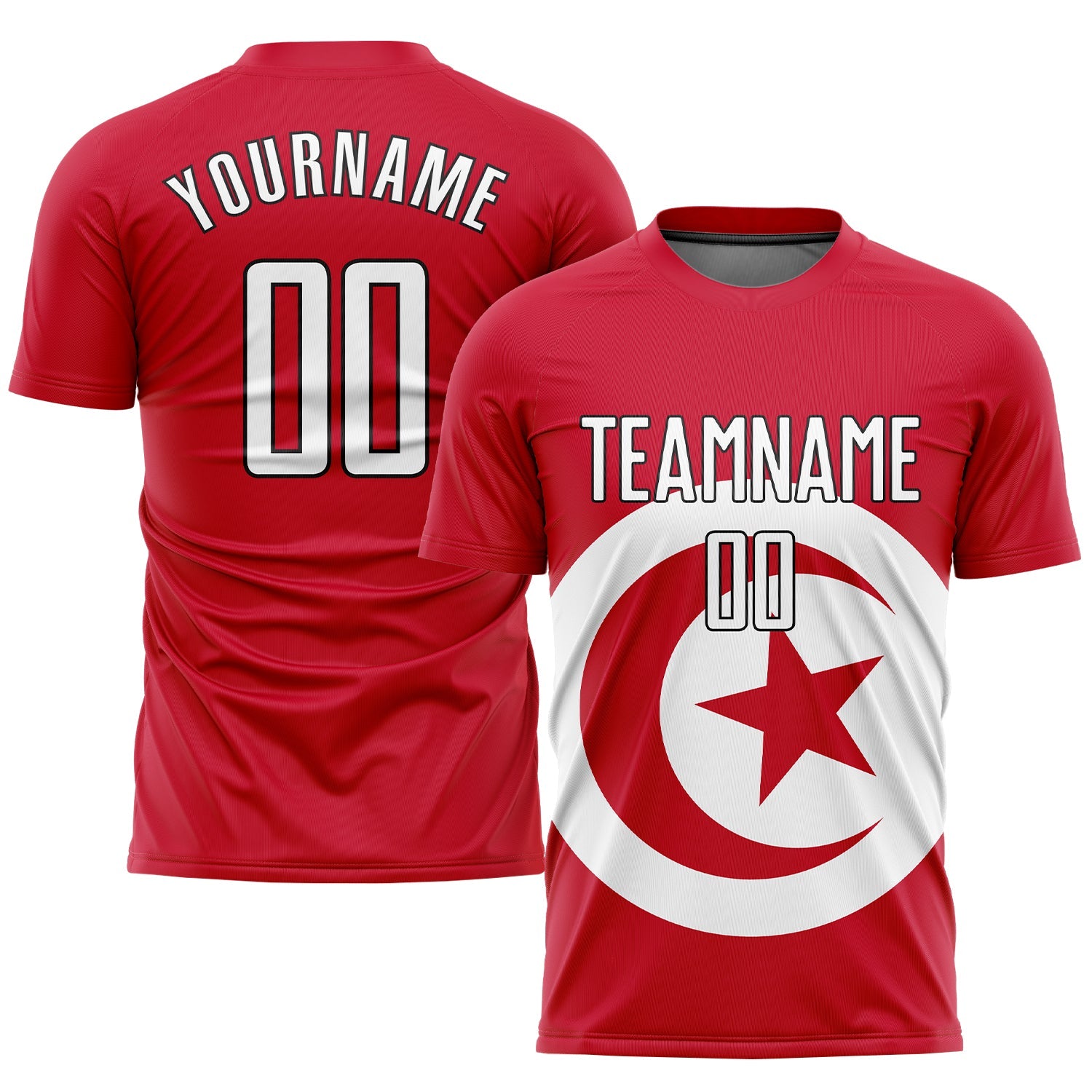 Custom Red White-Black Sublimation Tunisian Flag Soccer Uniform Jersey - Main View
