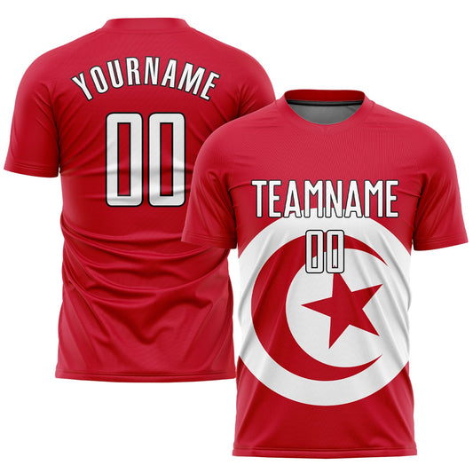 Custom Red White-Black Sublimation Tunisian Flag Soccer Uniform Jersey - Main View