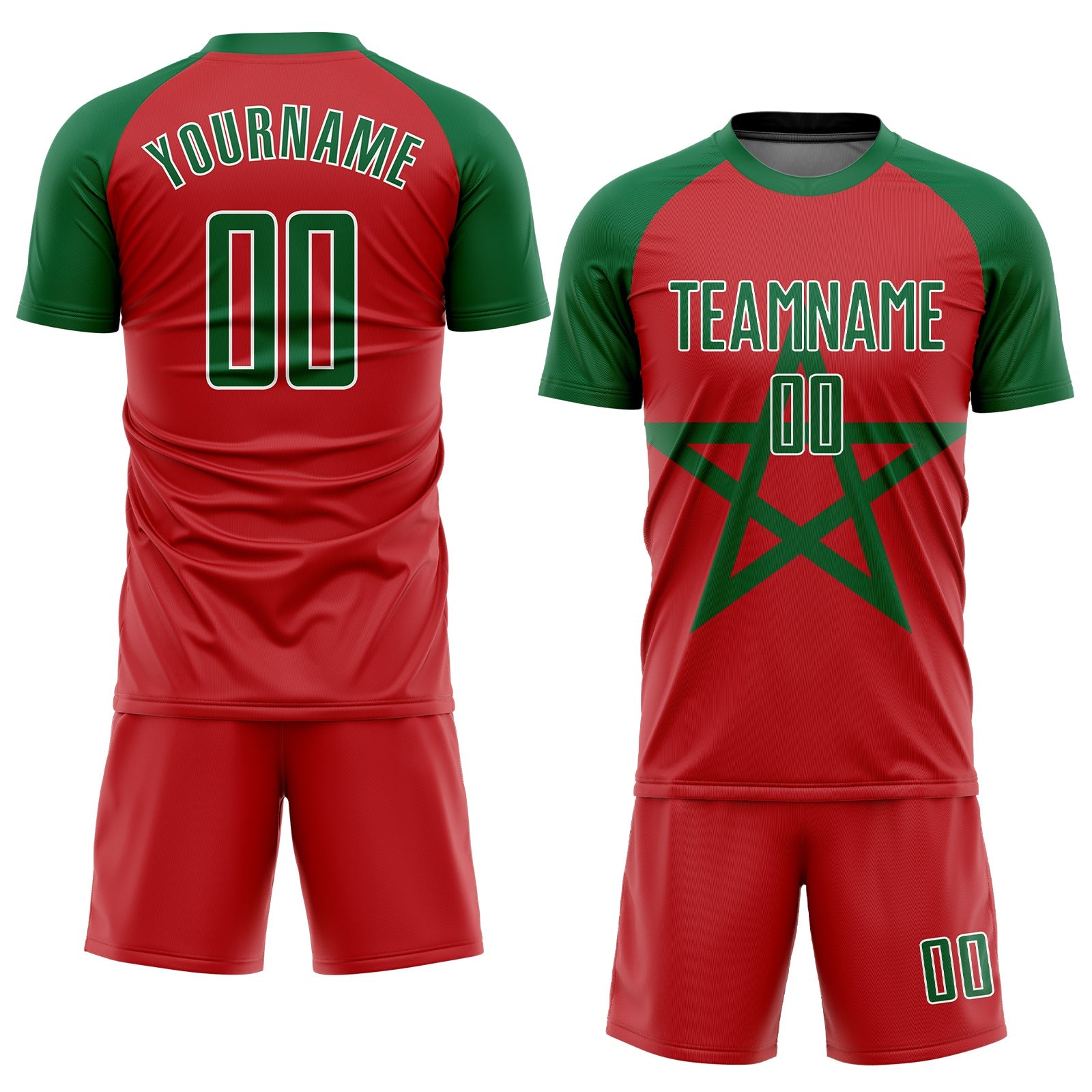 Custom Red Kelly Green-White Sublimation Moroccan Flag Soccer Uniform Jersey view 2