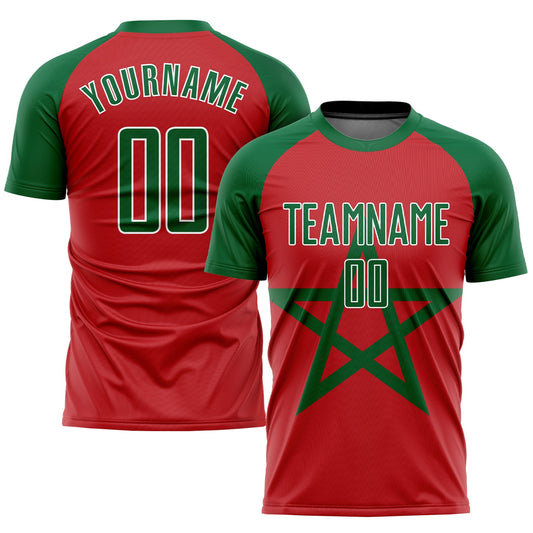 Custom Red Kelly Green-White Sublimation Moroccan Flag Soccer Uniform Jersey - Main View