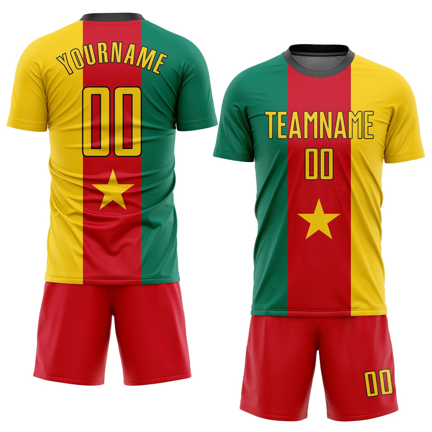 Custom Kelly Green Gold Red-Black Sublimation Cameroonian Flag Soccer Uniform Jersey view 2