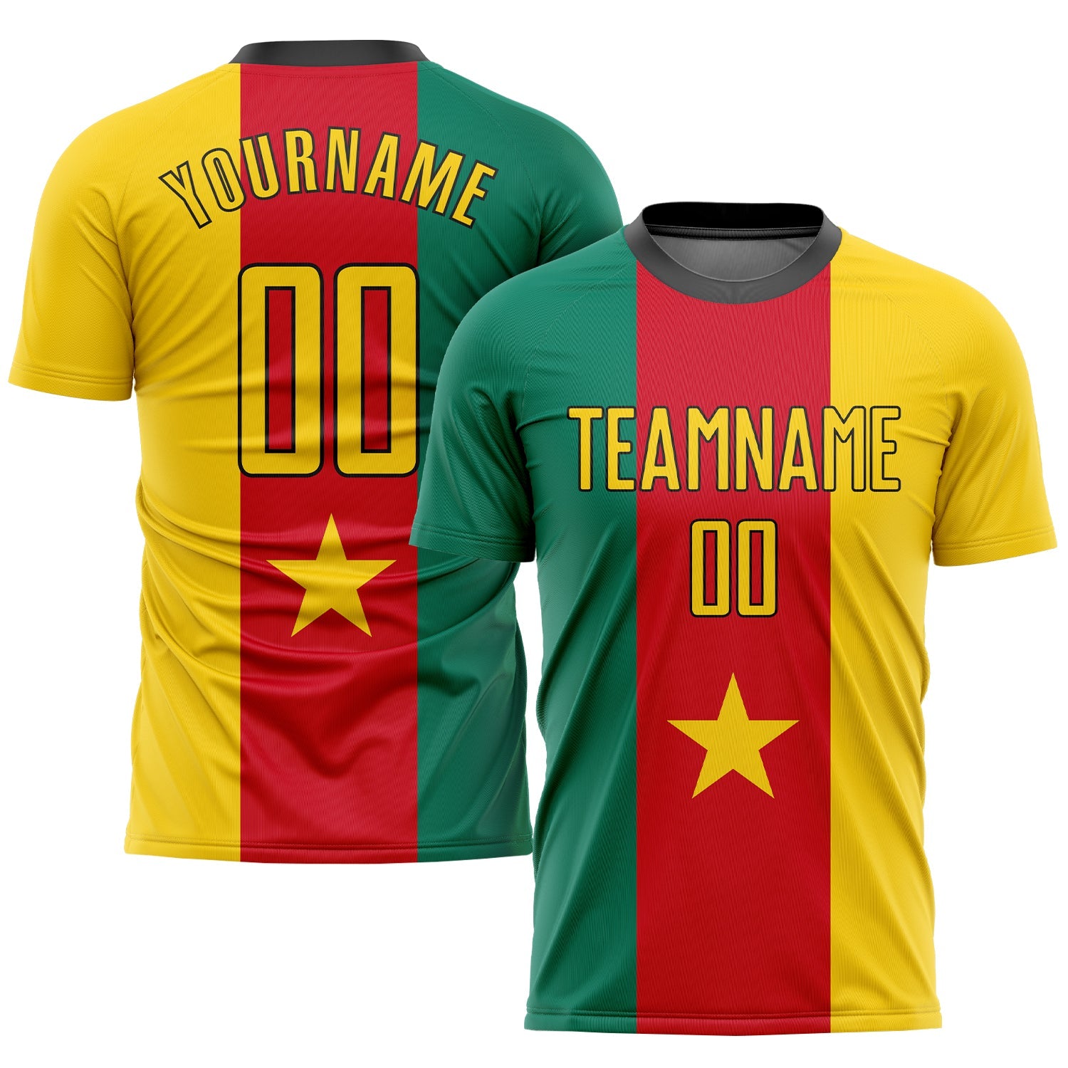 Custom Kelly Green Gold Red-Black Sublimation Cameroonian Flag Soccer Uniform Jersey - Main View