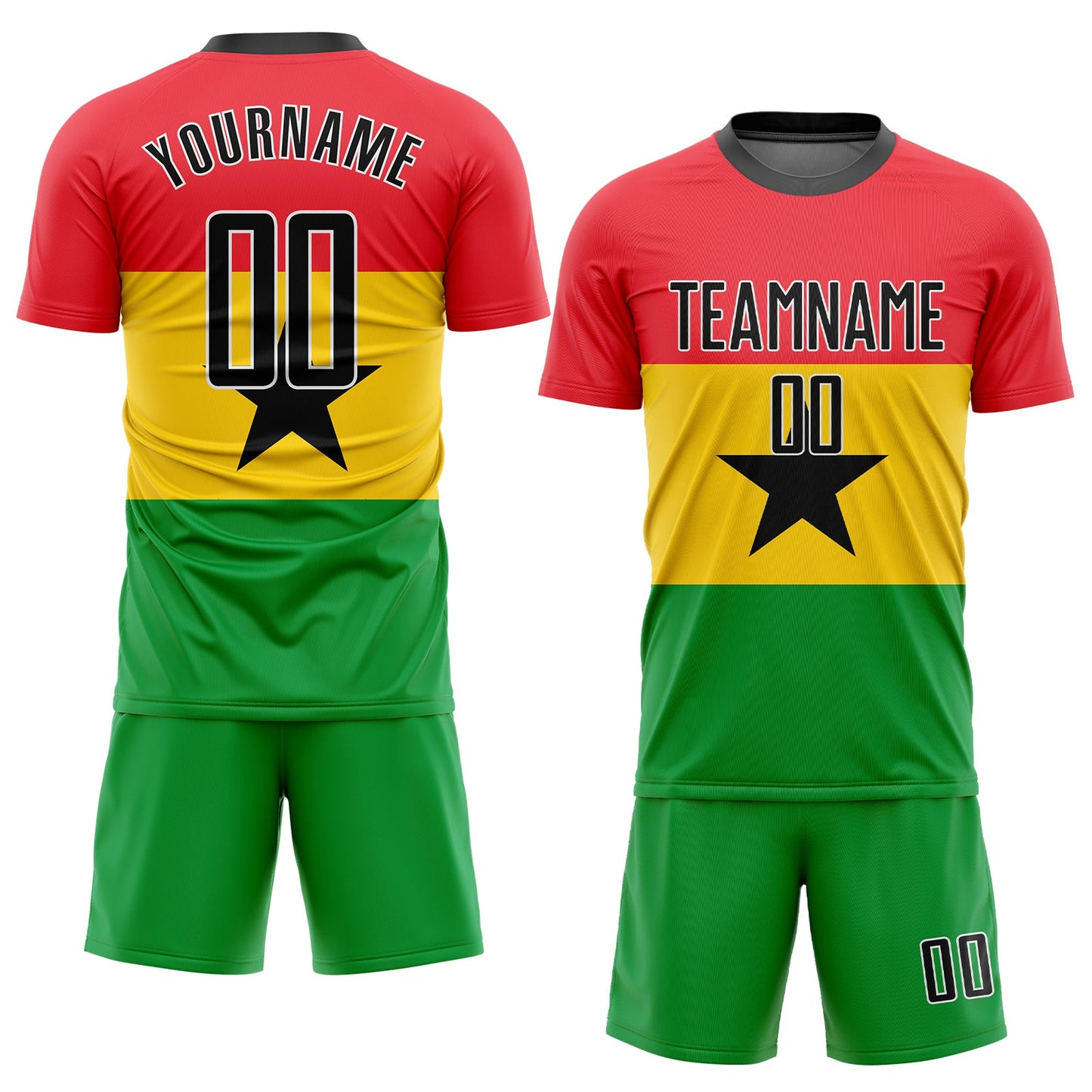 Custom Red Black Gold-Kelly Green Sublimation Ghanaian Flag Soccer Uniform Jersey view 2