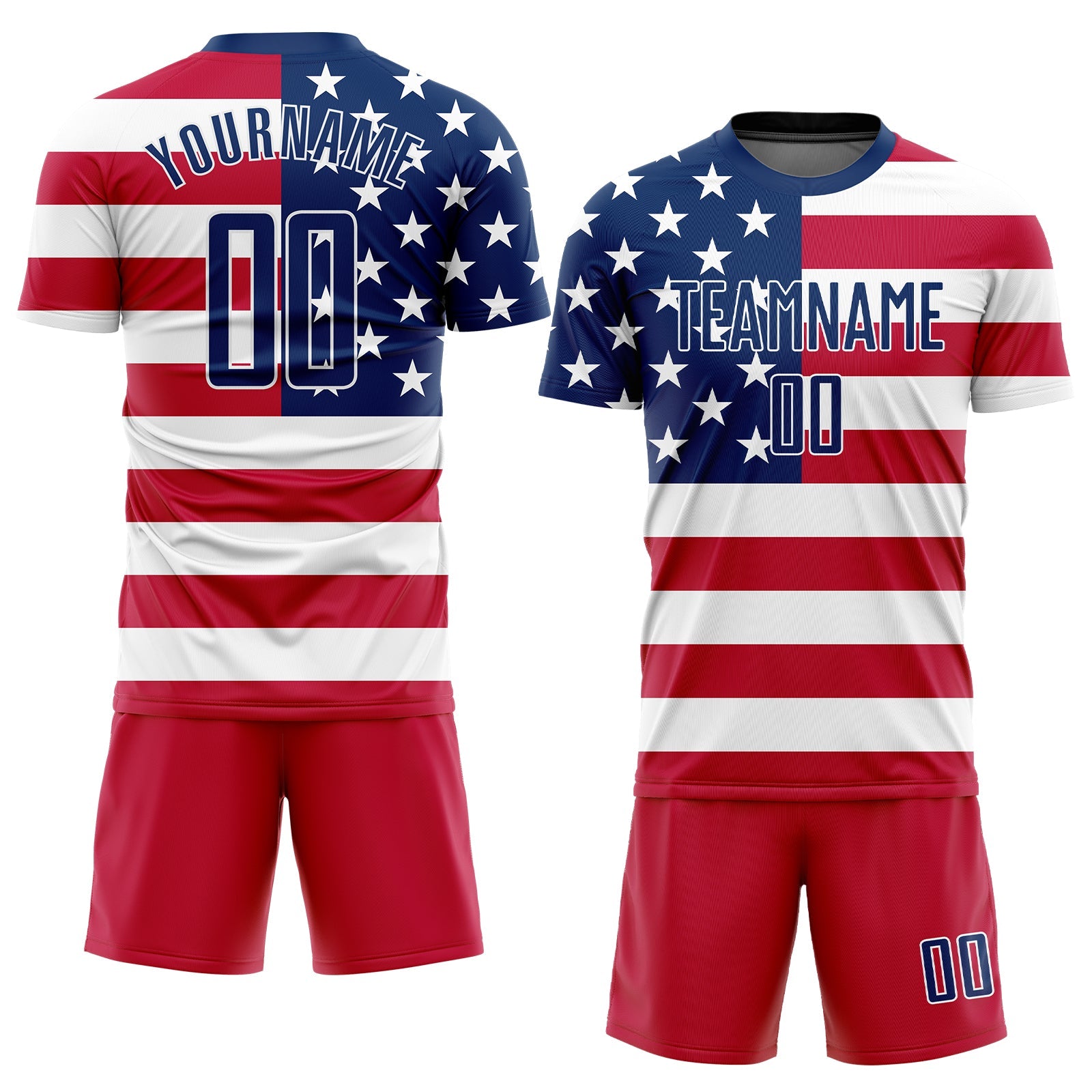 Custom Red Royal-White Sublimation American Flag Soccer Uniform Jersey view 2