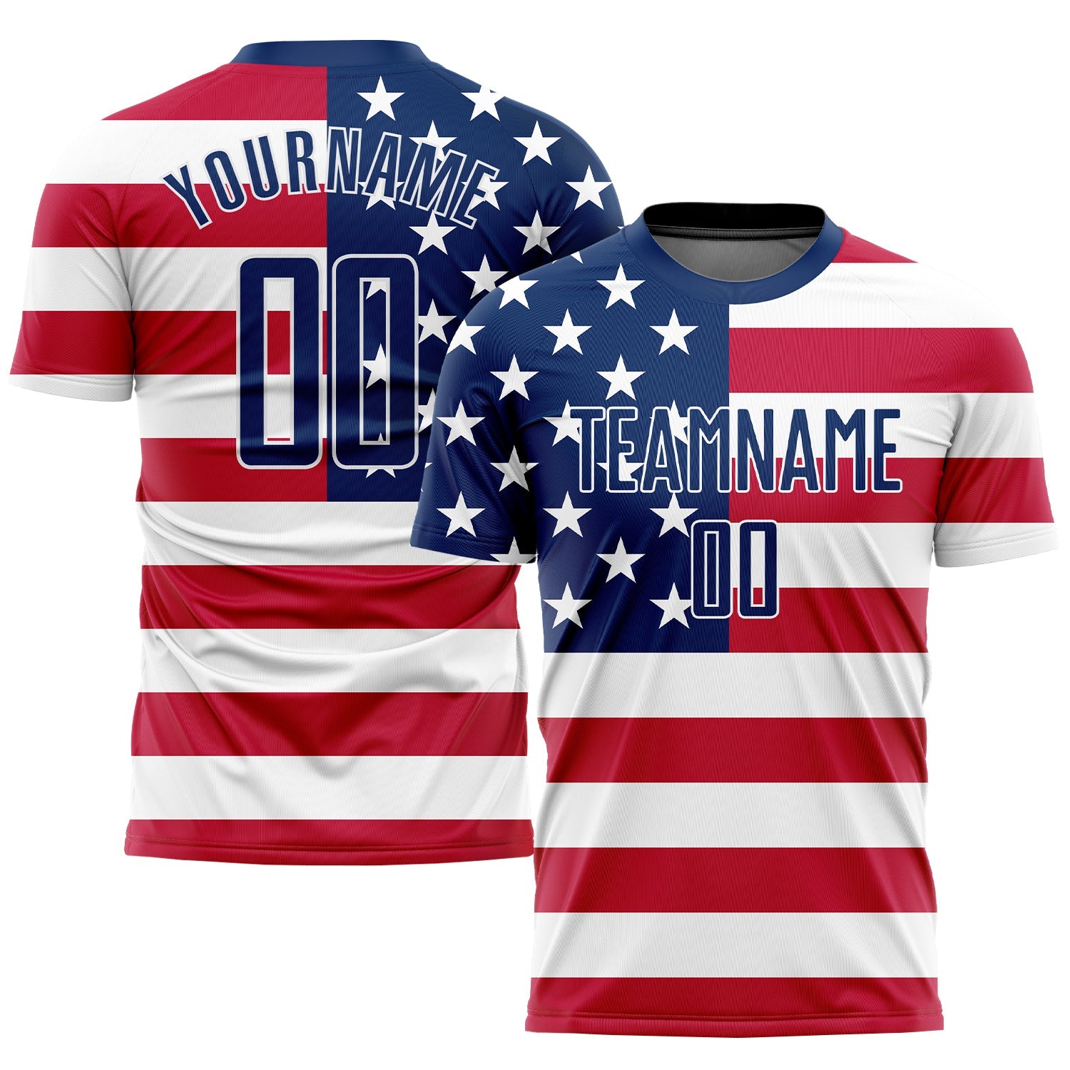 Custom Red Royal-White Sublimation American Flag Soccer Uniform Jersey - Main View
