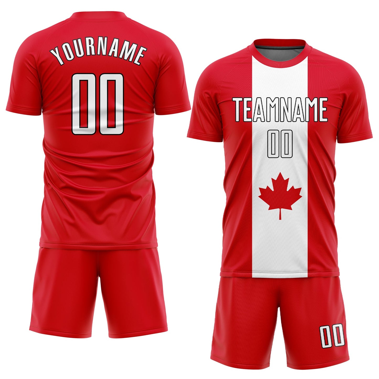 Custom Red White-Black Sublimation Canadian Flag Soccer Uniform Jersey view 2