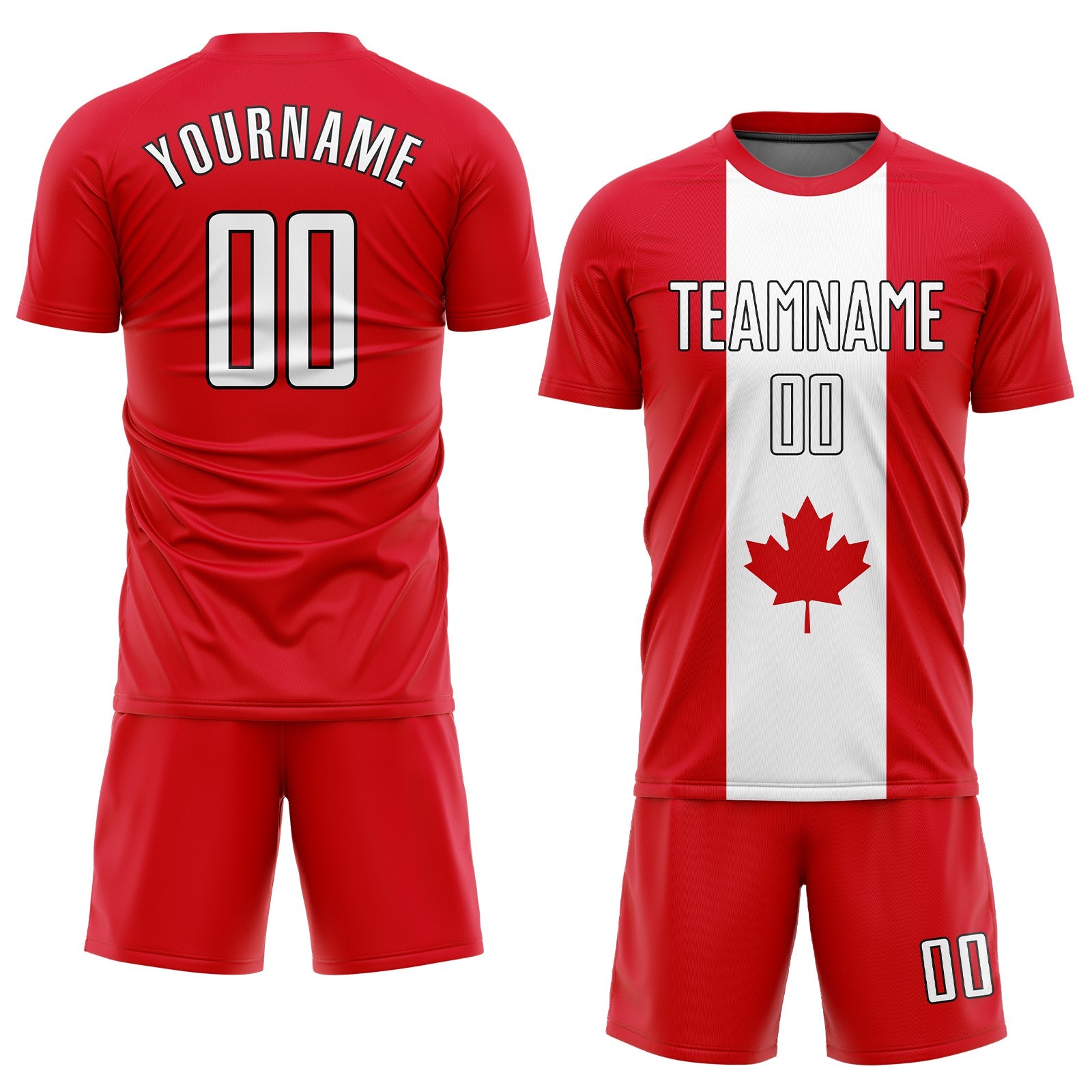 Custom Red White-Black Sublimation Canadian Flag Soccer Uniform Jersey view 2