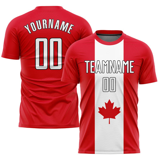 Custom Red White-Black Sublimation Canadian Flag Soccer Uniform Jersey - Main View