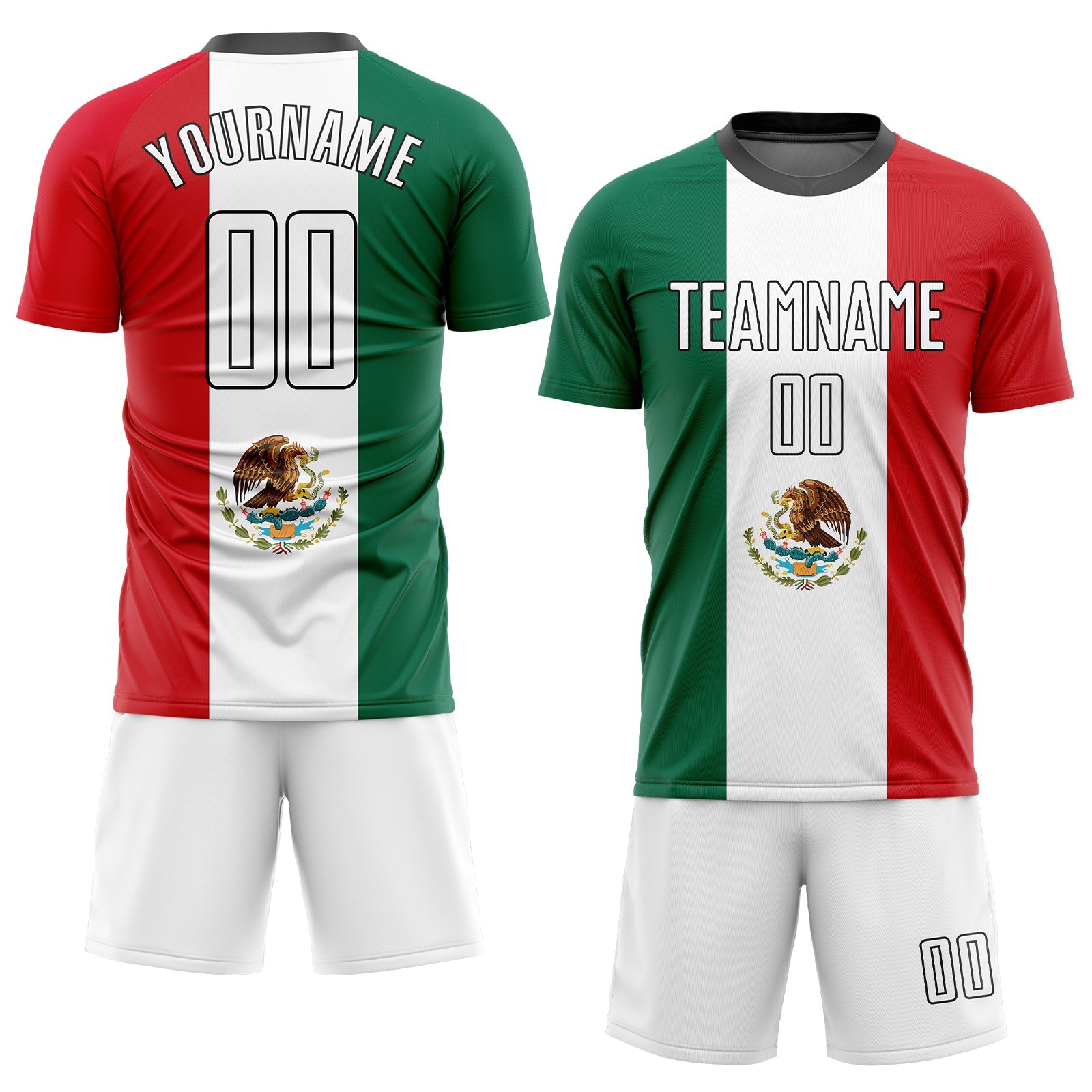 Custom Kelly Green White Red-Black Sublimation Mexican Flag Soccer Uniform Jersey view 2