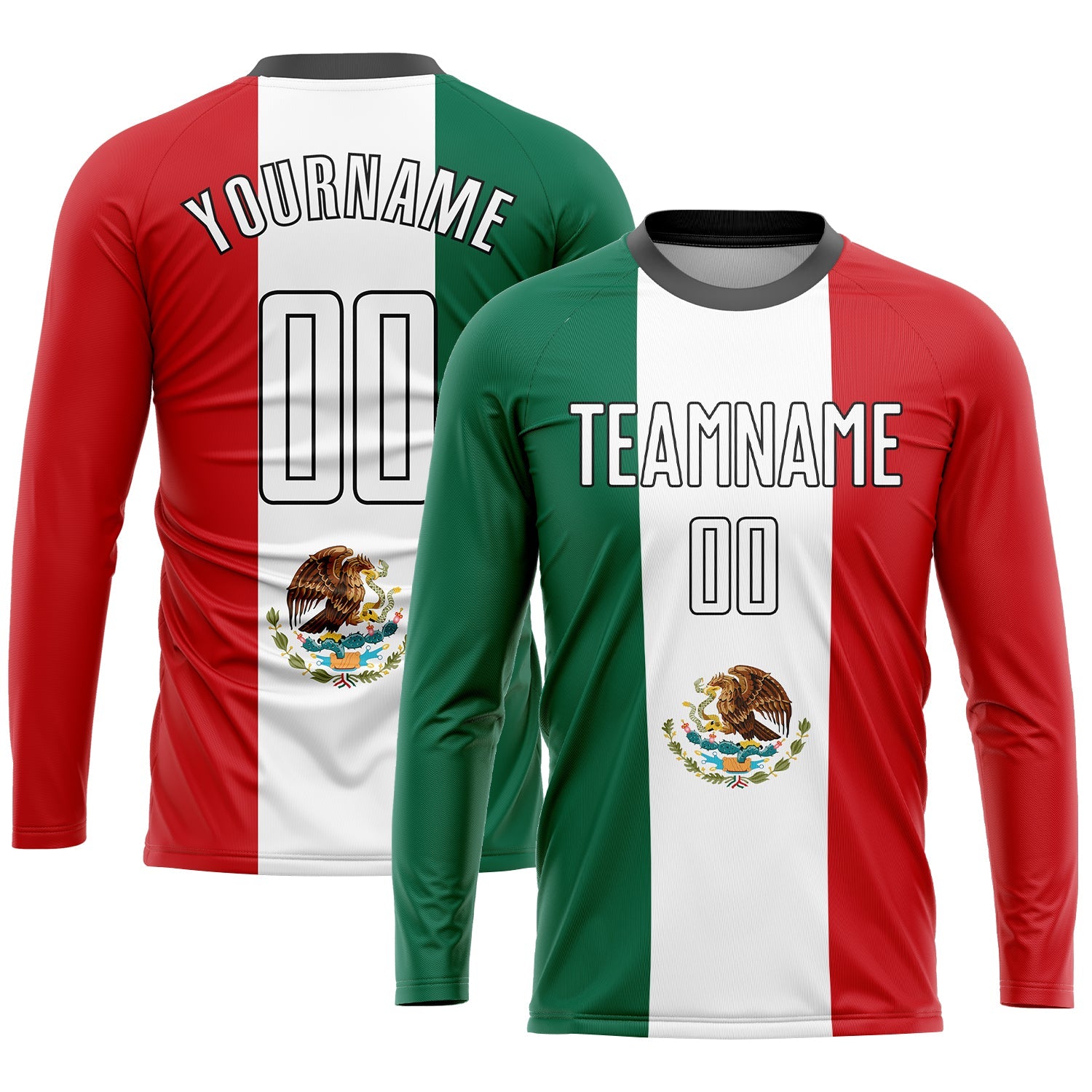 Custom Kelly Green White Red-Black Sublimation Mexican Flag Soccer Uniform Jersey view 3