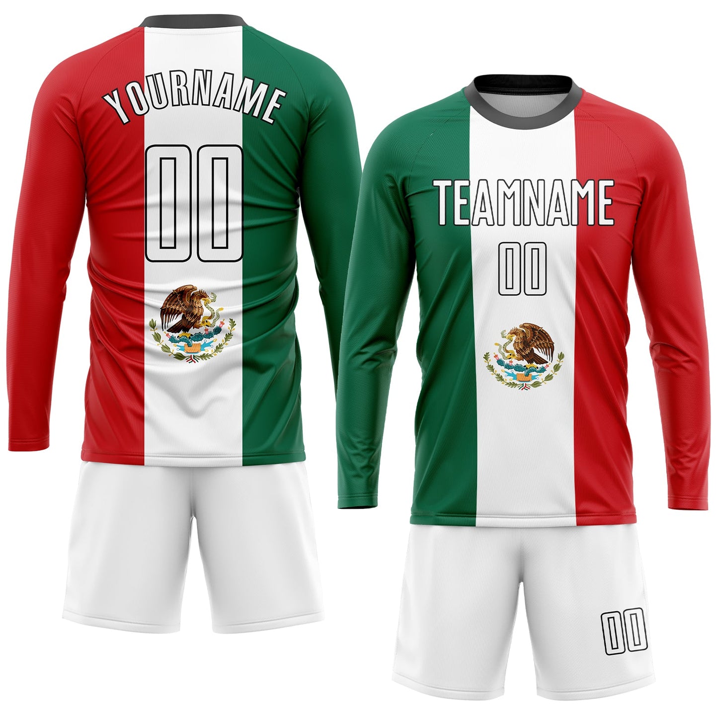 Custom Kelly Green White Red-Black Sublimation Mexican Flag Soccer Uniform Jersey view 4