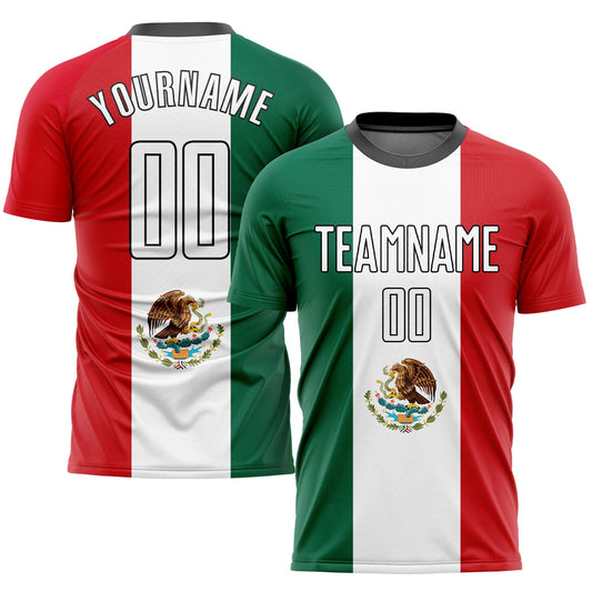 Custom Kelly Green White Red-Black Sublimation Mexican Flag Soccer Uniform Jersey - Main View