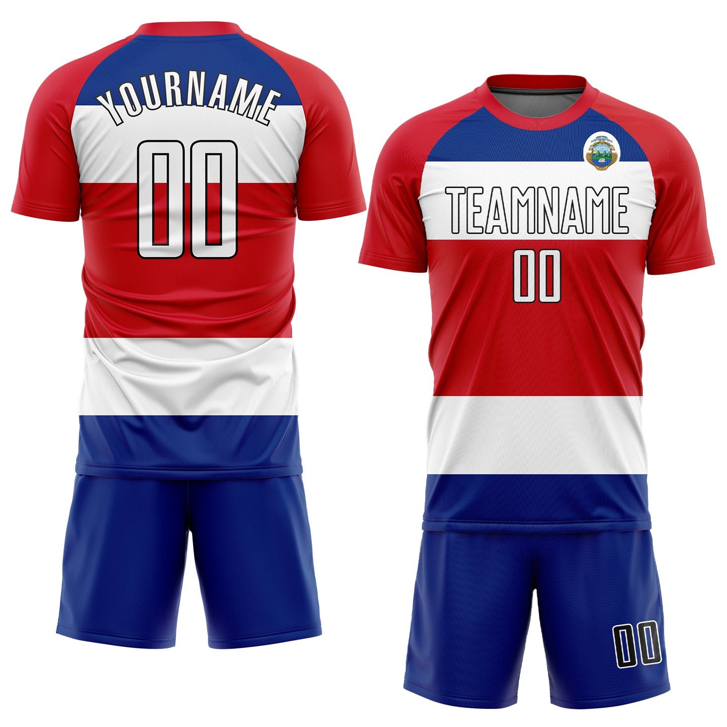 Custom Red White Royal-Black Sublimation Costa Rican Flag Soccer Uniform Jersey view 2