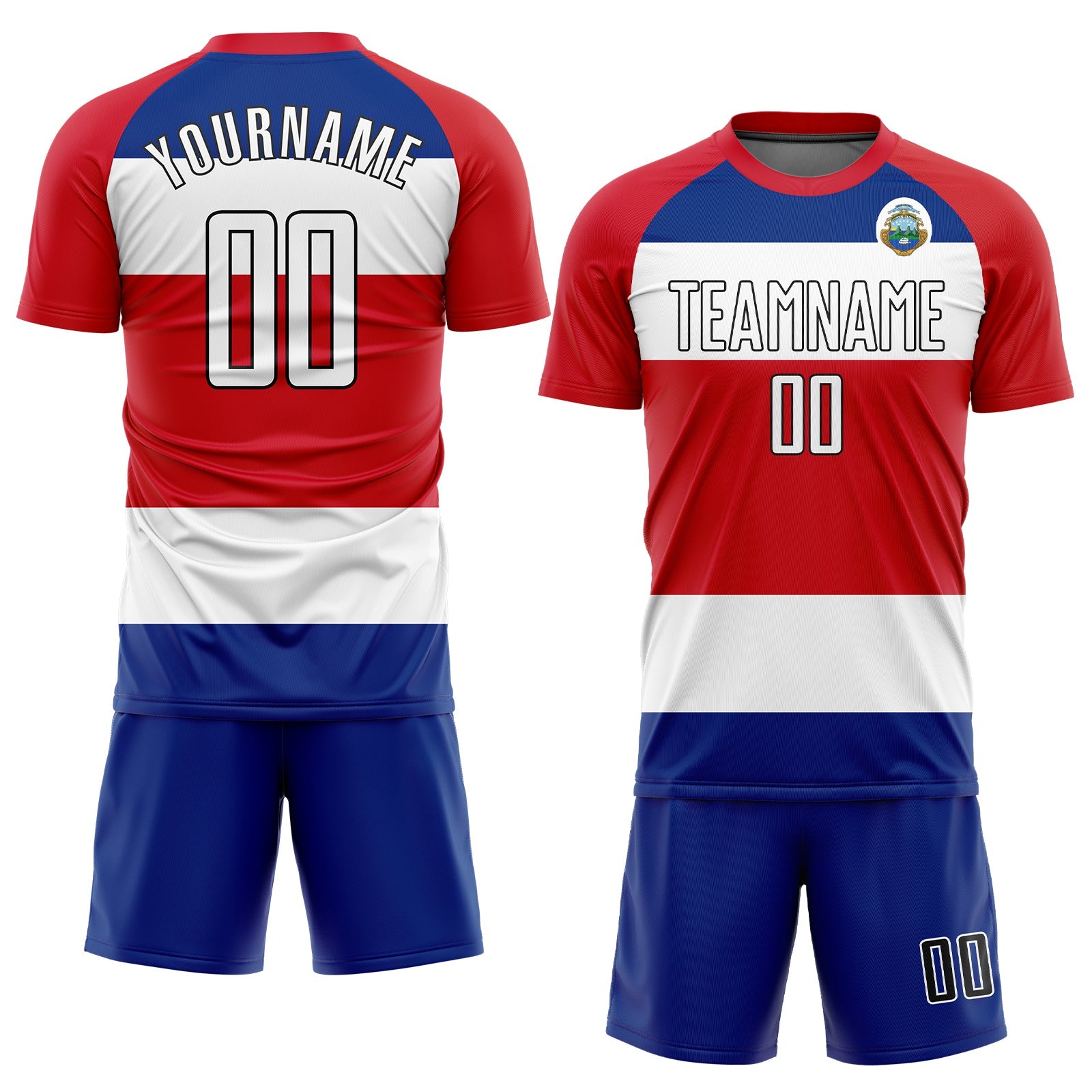 Custom Red White Royal-Black Sublimation Costa Rican Flag Soccer Uniform Jersey view 2