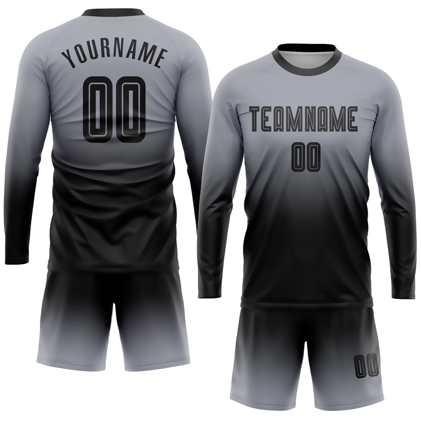 Custom Gray Black Sublimation Long Sleeve Fade Fashion Soccer Uniform Jersey view 2