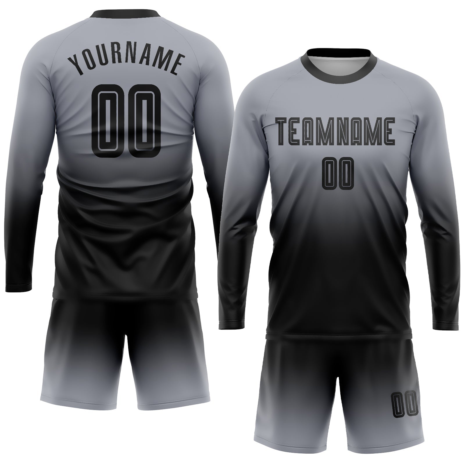 Custom Gray Black Sublimation Long Sleeve Fade Fashion Soccer Uniform Jersey view 2