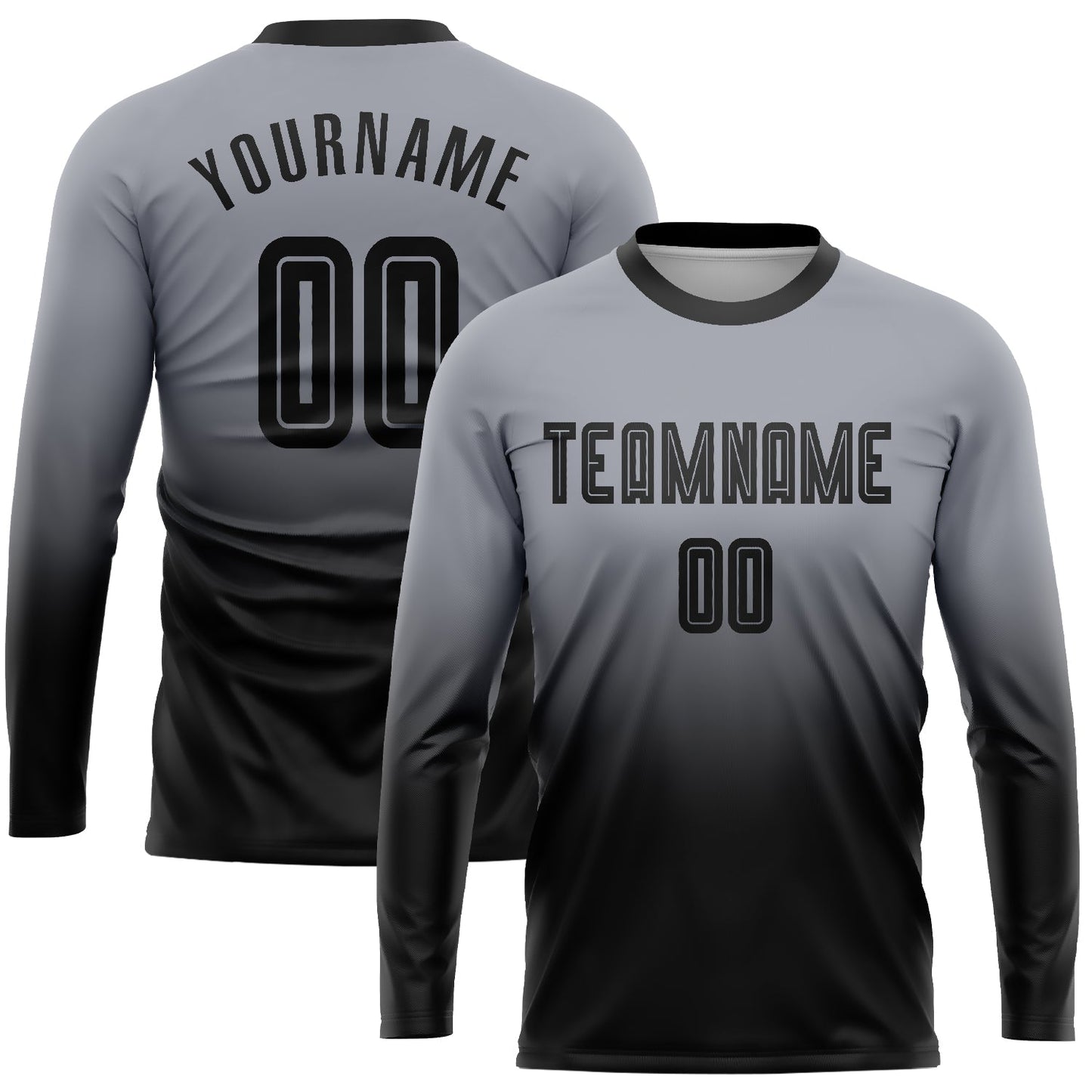 Custom Gray Black Sublimation Long Sleeve Fade Fashion Soccer Uniform Jersey - Main View