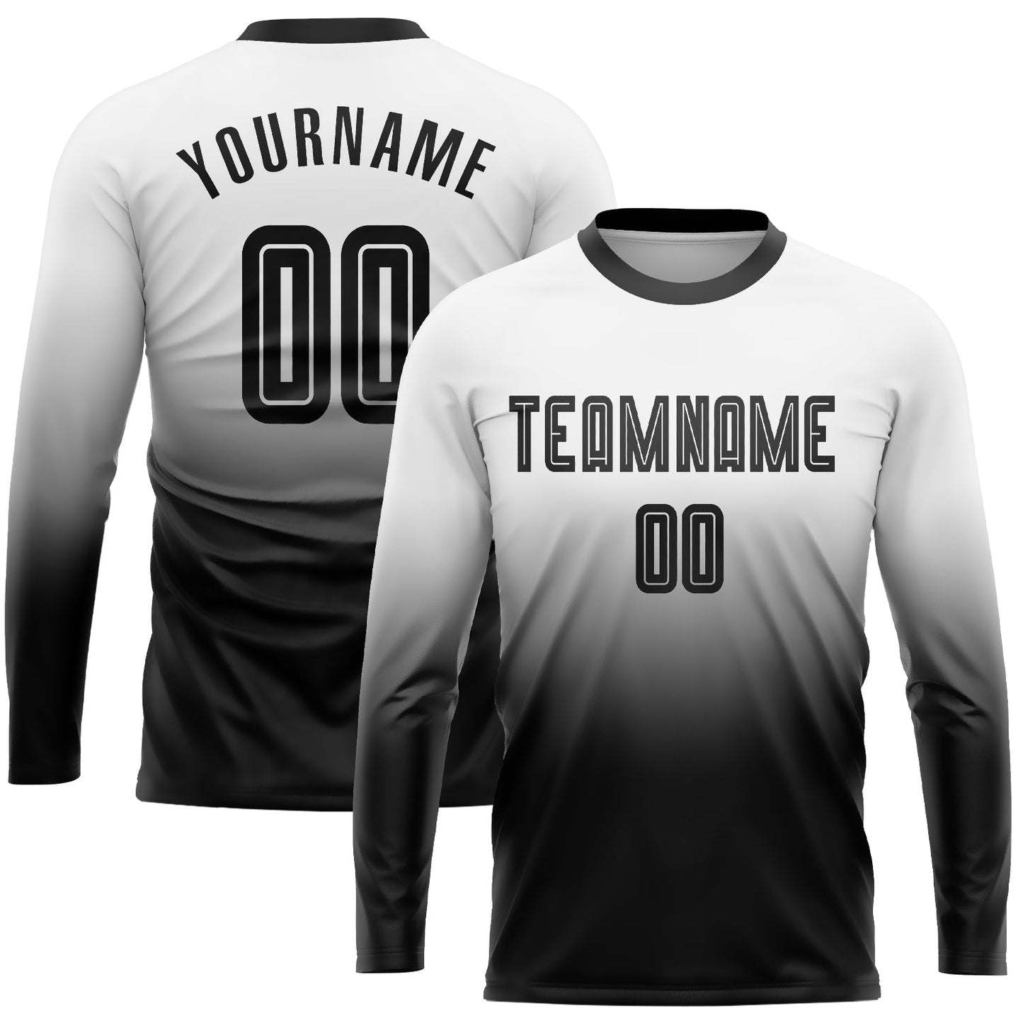 Custom White Black Sublimation Long Sleeve Fade Fashion Soccer Uniform Jersey - Main View