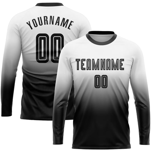 Custom White Black Sublimation Long Sleeve Fade Fashion Soccer Uniform Jersey - Main View