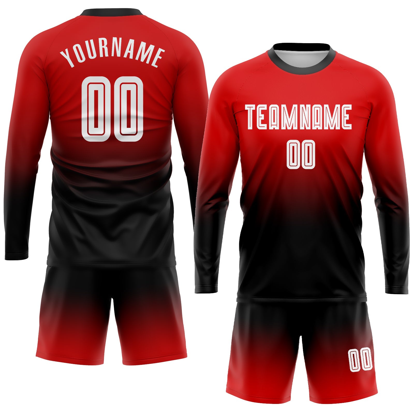Custom Red White-Black Sublimation Long Sleeve Fade Fashion Soccer Uniform Jersey view 2