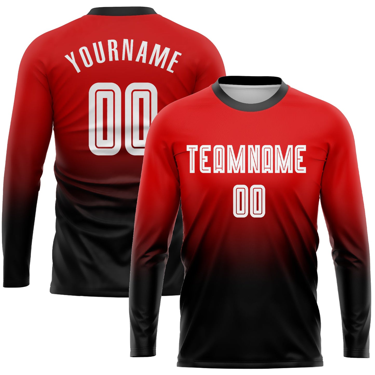 Custom Red White-Black Sublimation Long Sleeve Fade Fashion Soccer Uniform Jersey - Main View