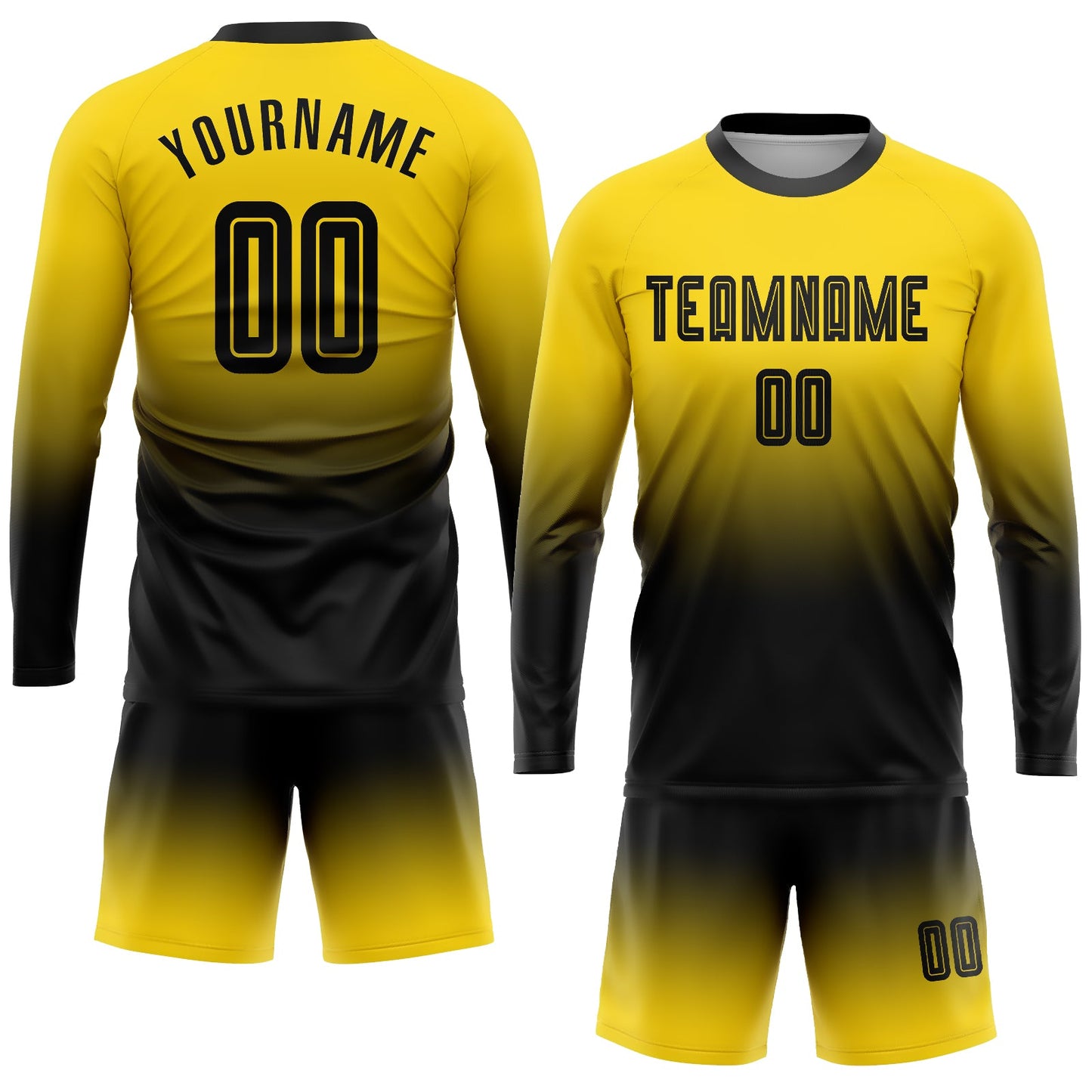 Custom Gold Black Sublimation Long Sleeve Fade Fashion Soccer Uniform Jersey view 2